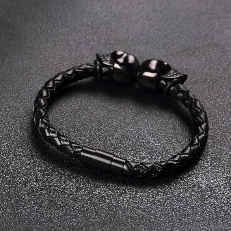 Black Leather Skull Bracelet