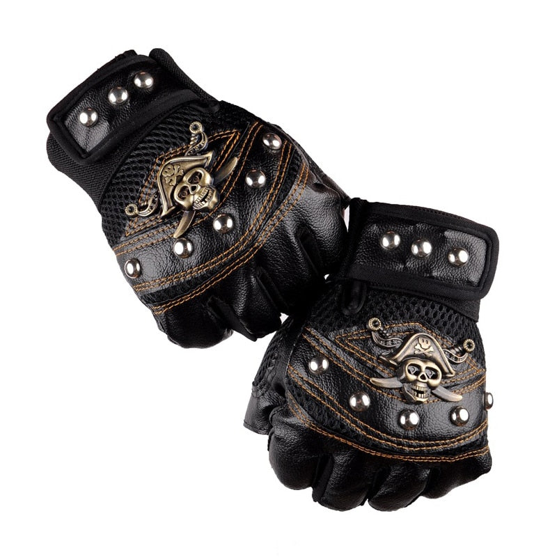 Skull Motorcyclist Leather Gloves