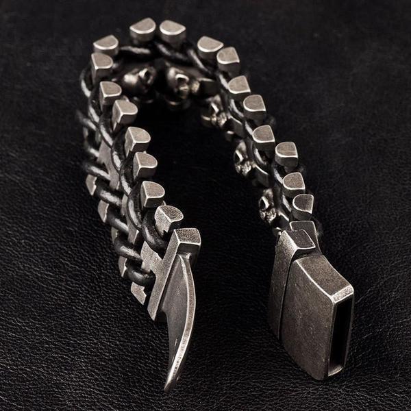 Leather Woven Stainless Steel Skull Bracelet